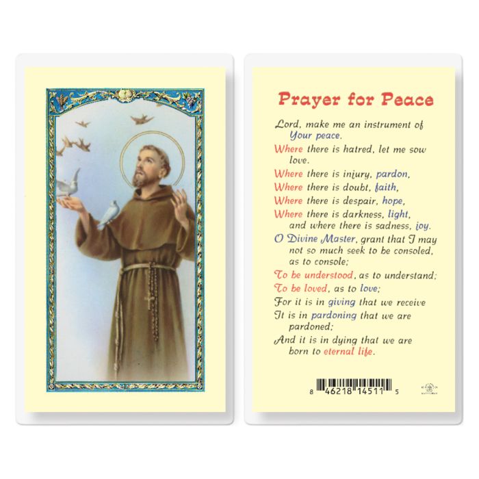 St. Francis of Assisi "Prayer for Peace" Laminated Holy Card