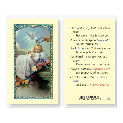 Baby's Baptism Laminated Holy Card