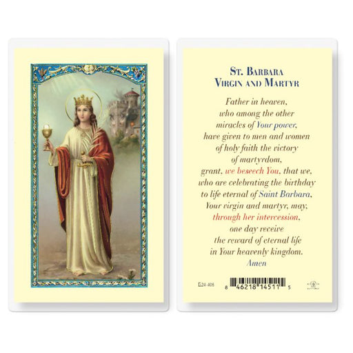St. Barbara Laminated Holy Card