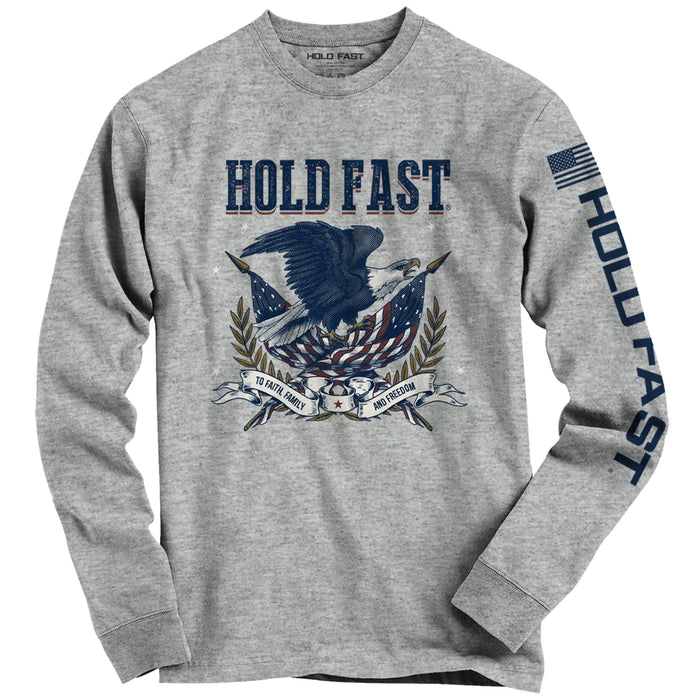 HOLD FAST Men's Long Sleeve T-Shirt Vintage Patriotic Eagle