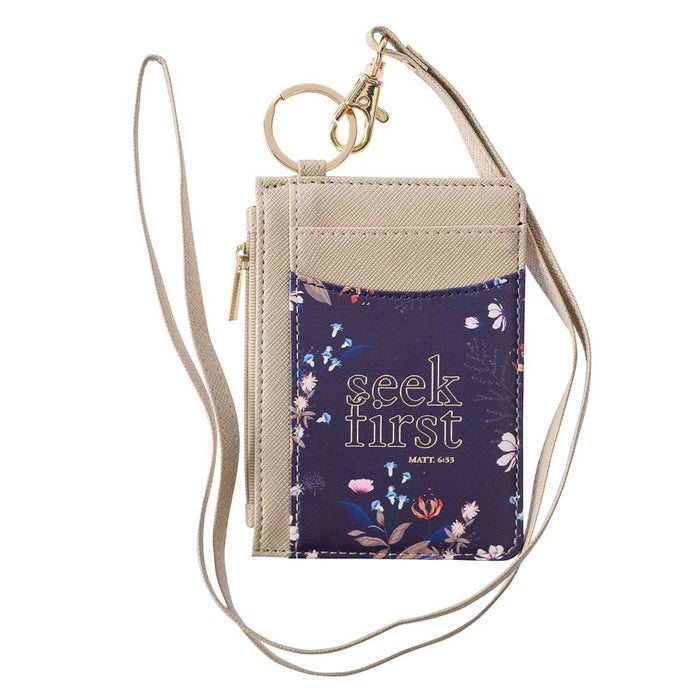 Seek First Taupe and Navy Faux Leather ID Card Holder
