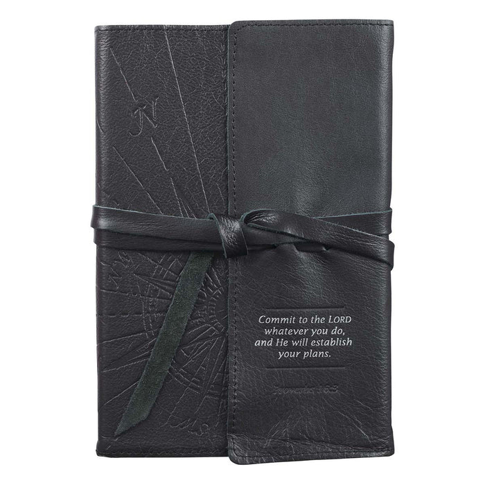 Commit to the Lord Black Full Grain Leather Journal with Wrap Closure
