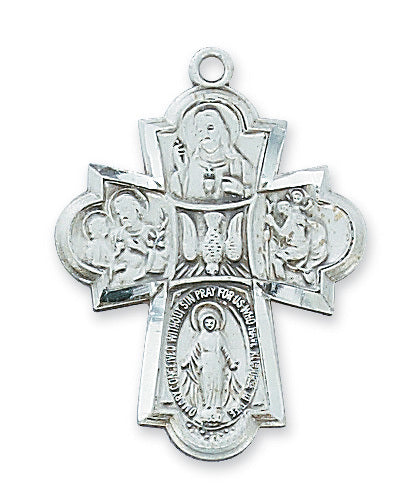 Four Way Medal w/ Holy Spirit Center and 24" Chain - Sterling Silver