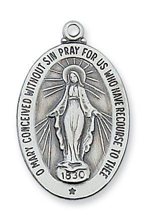 Miraculous Medal Oval w/ 20" Chain - Sterling Silver