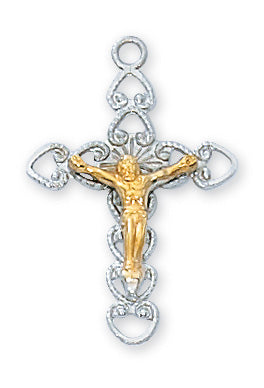 Two-Tone Crucifix w/ 16" Chain - Sterling Silver