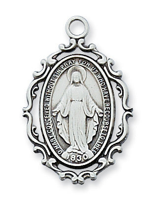 Miraculous Medal Sterling Silver w/18" Chain