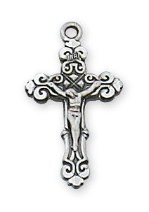 Small Crucifix Medal w/ 16" Chain - Sterling Silver