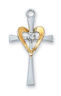 Gold Heart Cross w/18" Chain - Sterling Silver