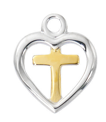 Heart w/ Gold Cross Necklace on 18" Chain - Sterling Silver