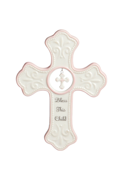 Bless This Child Pink Hanging Cross