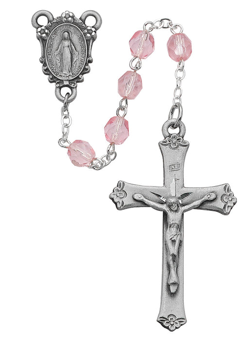 Pink Glass 6mm Bead Rosary