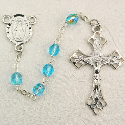 Aqua - 6mm Glass Bead Rosary