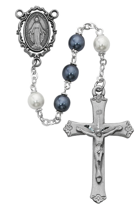 Rosary 7mm Blue Glass Beads w/ Pewter Crucifix and Center