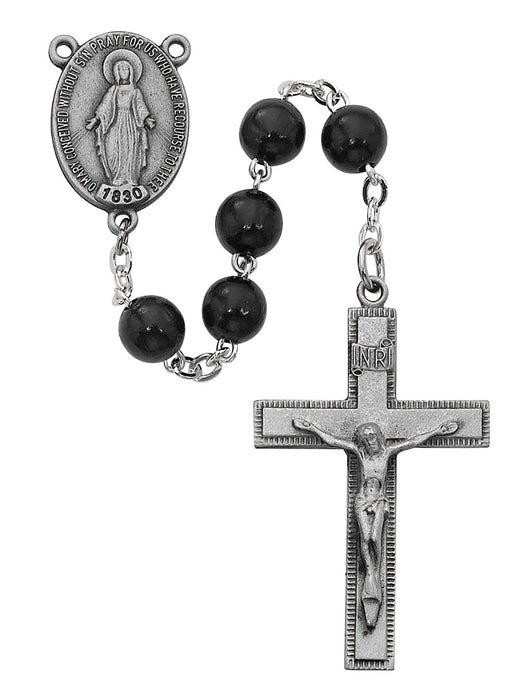 Pewter 7mm Black Wood Bead Rosary