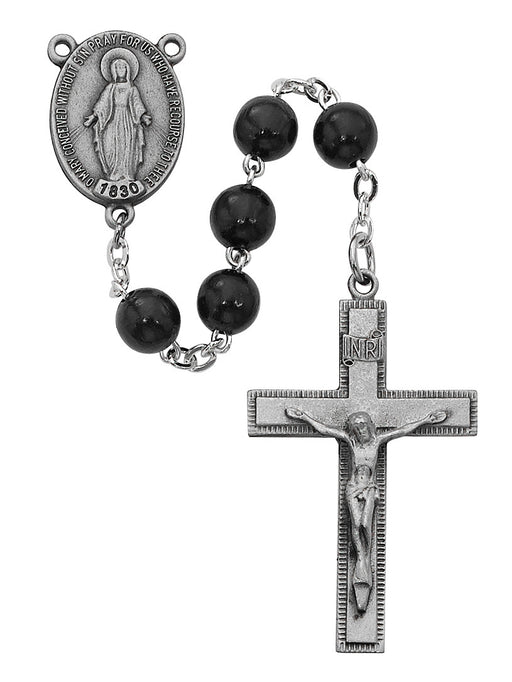 Rosary 7mm Black Wood Beads w/ Sterling Crucifix and Center