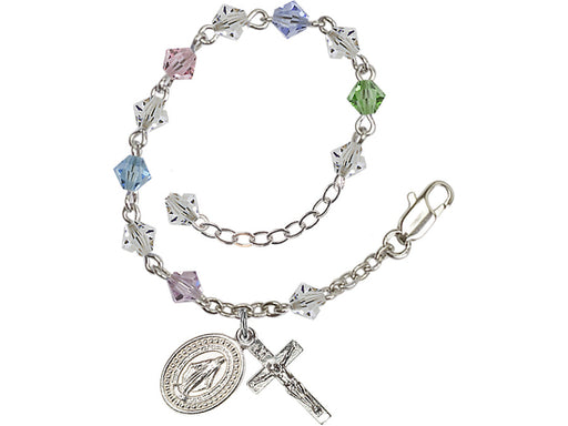 Multi-Color Crystal and Silver Rosary Bracelet