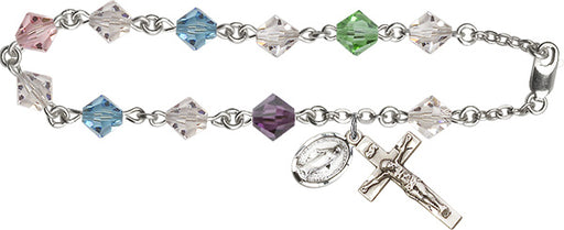 Sterling Silver Multi-Color Rosary Bracelet