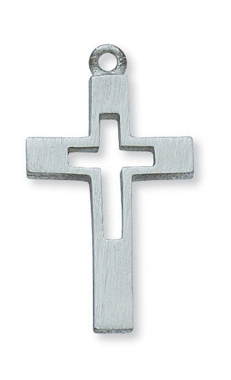 Cross Necklace with Cut-Out Design on 18" Chain - Pewter