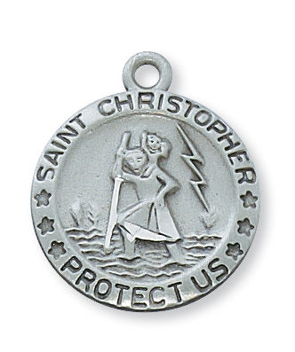 St. Christopher Engraved Medal w/ 18" Chain - Pewter