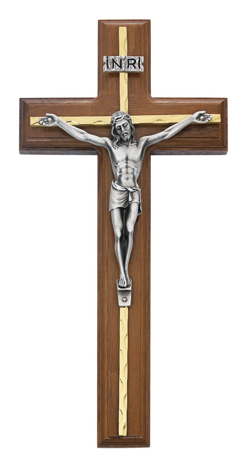 Walnut Crucifix w/ Gold Inlay 10"