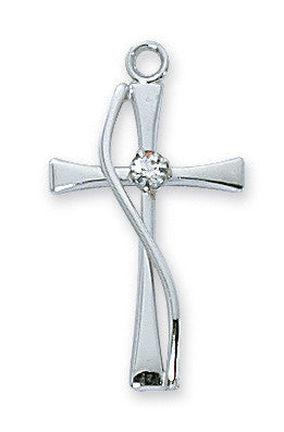 Ornate Cross w/ Cubic Zirconium Center Stone and 18" Chain - Sterling Silver