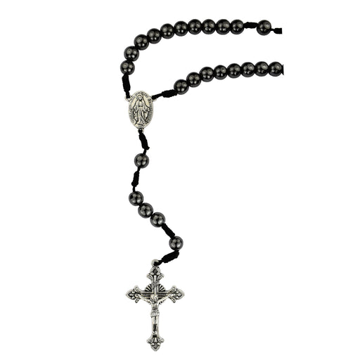 Miraculous Medal 8mm Hematite Corded Rosary