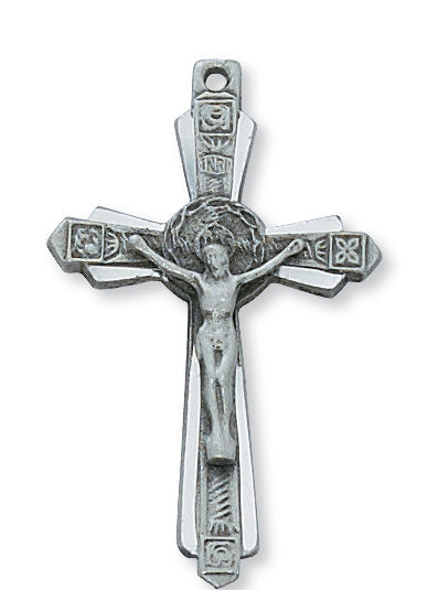 Engraved Crucifix w/ 18" Chain - Pewter