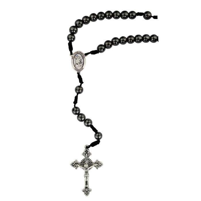 St. Michael 8mm Hematite Corded Rosary