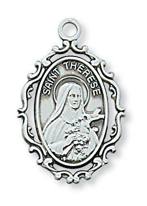 St. Therese of Lisieux Engraved Medal w/ 18" Chain - Sterling Silver