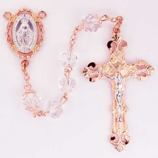 Rose Gold and Crystal 8mm Rosary