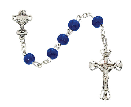 Blue Glass 6mm First Communion Rosary