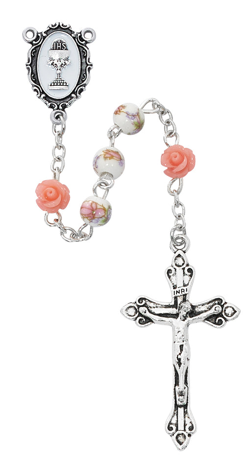 Pink Flower First Communion Rosary