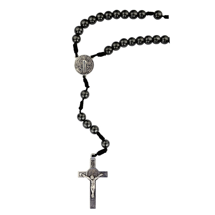 St. Benedict 8mm Hematite Corded Rosary