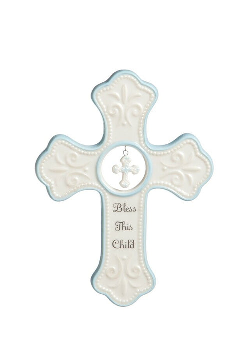 Bless This Child Blue Hanging Cross