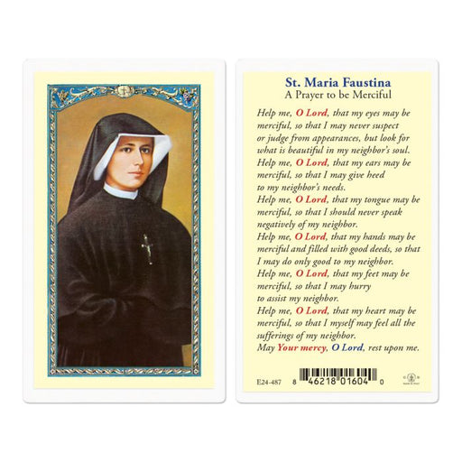 St. Faustina "Prayer to be Merciful" Laminated Holy Card