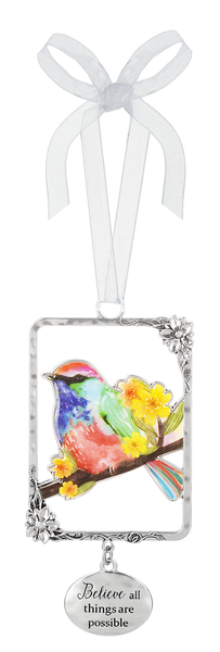 Silver/Enamel Bird Ornament - Believe all Things are Possible